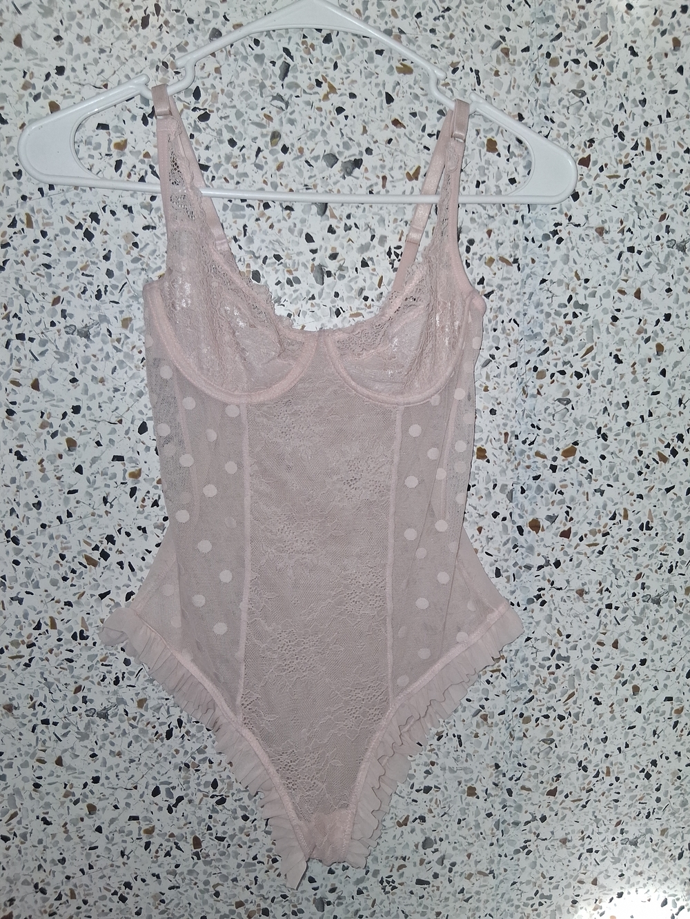 Women's La Senza Mesh Bodysuit Pink Lace Size Small